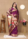 Vsaree Wine Paithani Silk Flower Border And Zari Weaving Rich Pallu With Blouse