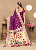 Vsaree Wine Paithani Silk Flower Border And Zari Weaving Rich Pallu With Blouse