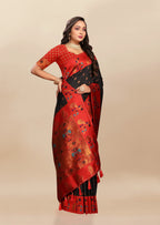 Vsaree Black Paithani Silk Flower Border And Zari Weaving Rich Pallu With Blouse