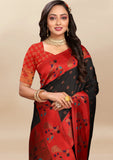 Vsaree Black Paithani Silk Flower Border And Zari Weaving Rich Pallu With Blouse