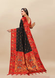 Vsaree Black Paithani Silk Flower Border And Zari Weaving Rich Pallu With Blouse