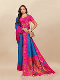 Vsaree Blue Paithani Silk Flower Border And Zari Weaving Rich Pallu With Blouse