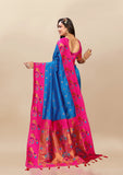 Vsaree Blue Paithani Silk Flower Border And Zari Weaving Rich Pallu With Blouse