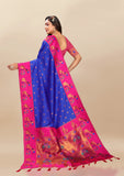 Vsaree Dark Blue Paithani Silk Flower Border And Zari Weaving Rich Pallu With Blouse
