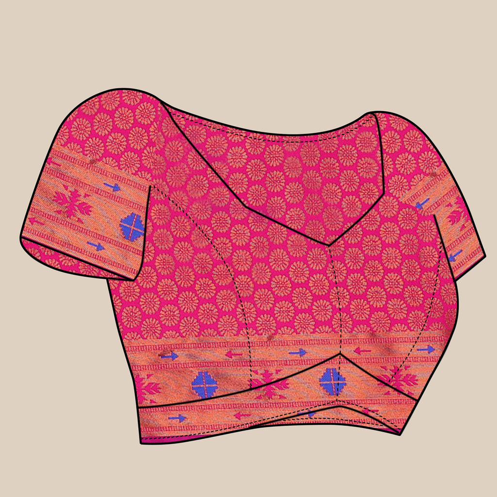 Vsaree Dark Blue Paithani Silk Flower Border And Zari Weaving Rich Pallu With Blouse
