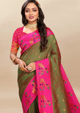 Vsaree Mehendi Paithani Silk Flower Border And Zari Weaving Rich Pallu With Blouse