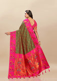 Vsaree Mehendi Paithani Silk Flower Border And Zari Weaving Rich Pallu With Blouse