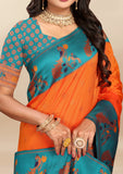 Vsaree Orange Paithani Silk Flower Border And Zari Weaving Rich Pallu With Blouse
