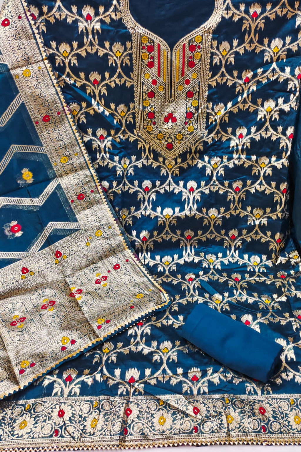 Blue Banarasi Silk Dress Function And Wedding Wear  Semi Stitched  Matrials For Women