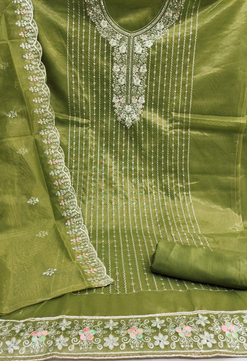 Green Viscose Dress Function And Wedding Wear  Embrodary  Work Semi Stitched  Matrials For Women