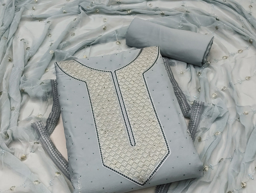 Grey Georgette Dress Function And Wedding Wear  Semi Stitched  Matrials For Women