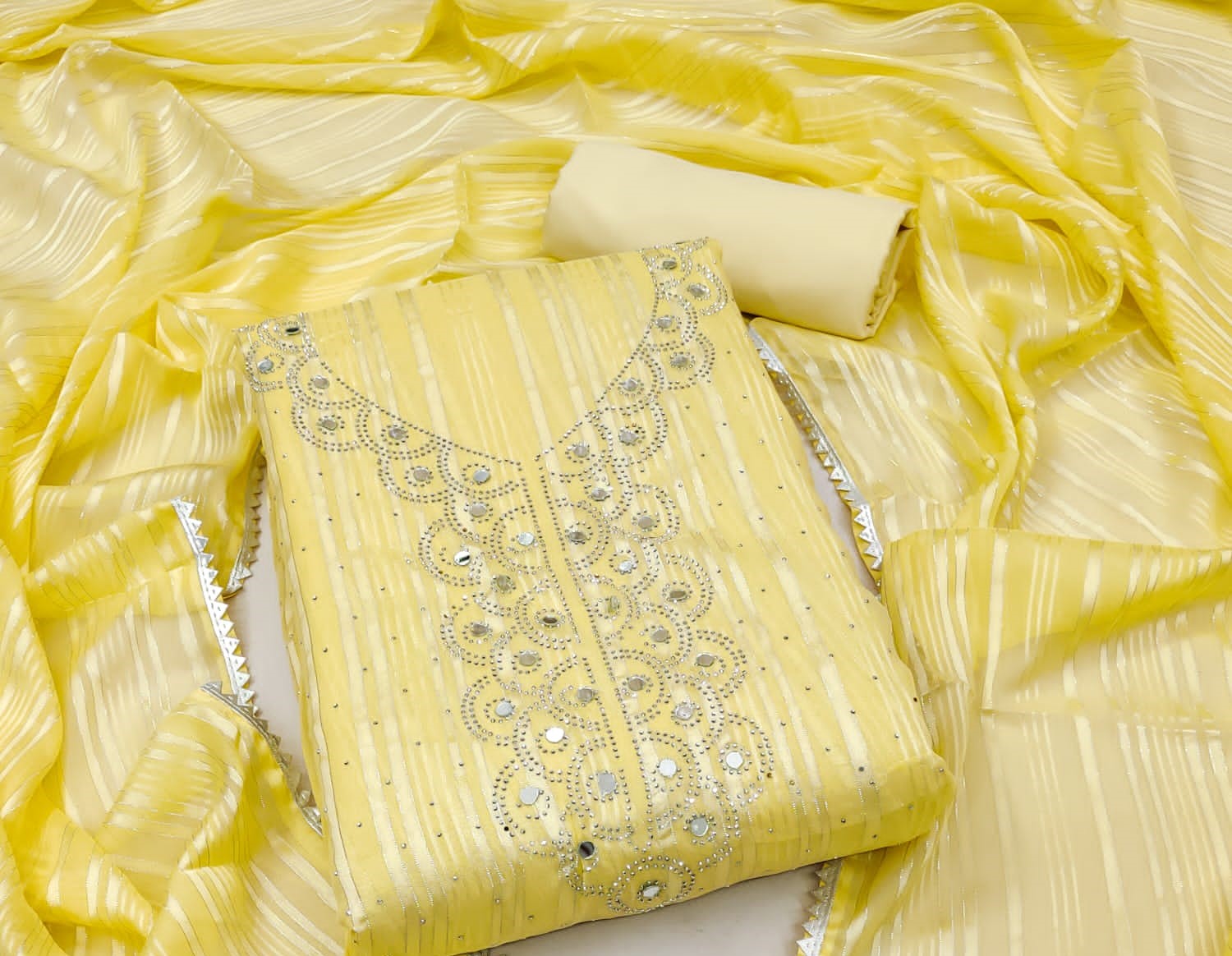 Yellow Faux Georgette Dress Function And Wedding Wear  Diamond Work Semi Stitched Matrials For Women