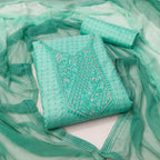 Teal Cotton Printed Dress Function And Wedding Wear  Embrodary  Work Semi Stitched  Matrials For Women