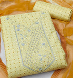 Yellow Cotton Printed Dress Function And Wedding Wear  Embrodary  Work Semi Stitched  Matrials For Women