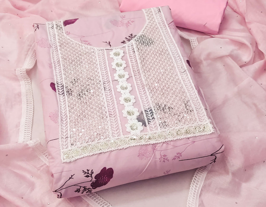 Pink Cotton Printed Dress Function And Wedding Wear  Printed Work Semi Stitched  Matrials For Women