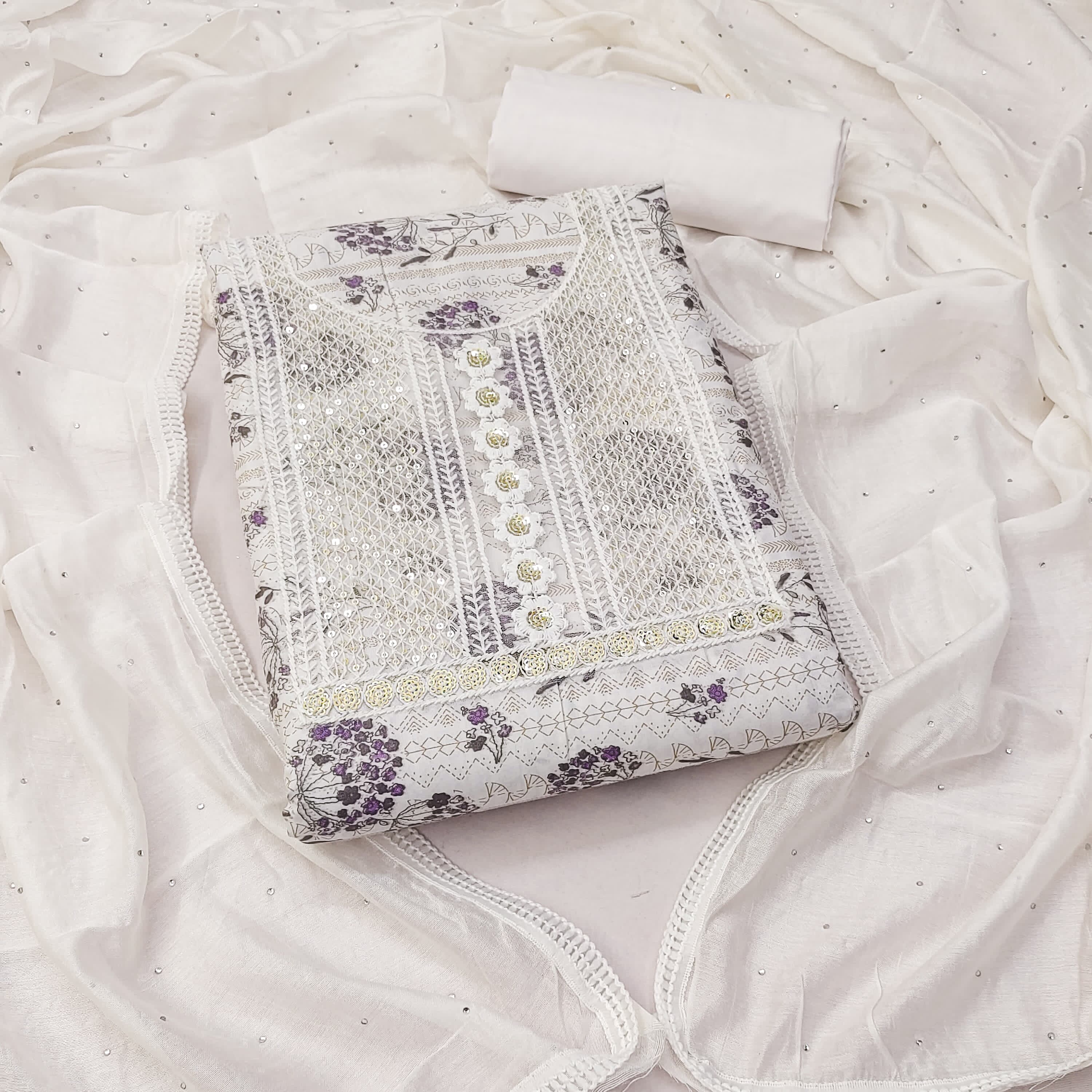 Purple Cotton Printed Dress Function And Wedding Wear  Printed Work Semi Stitched  Matrials For Women