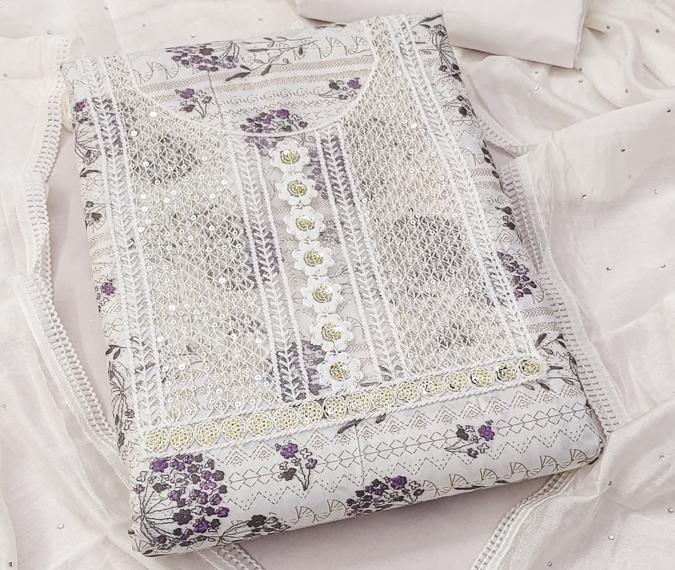 Purple Cotton Printed Dress Function And Wedding Wear  Printed Work Semi Stitched  Matrials For Women