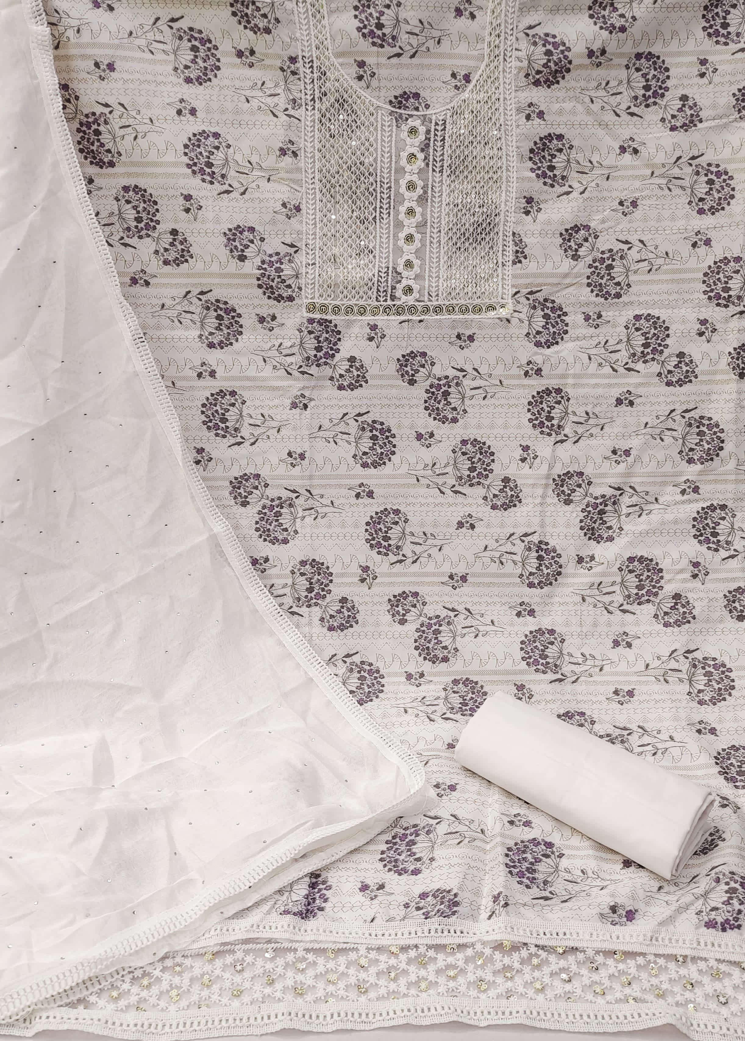 Purple Cotton Printed Dress Function And Wedding Wear  Printed Work Semi Stitched  Matrials For Women