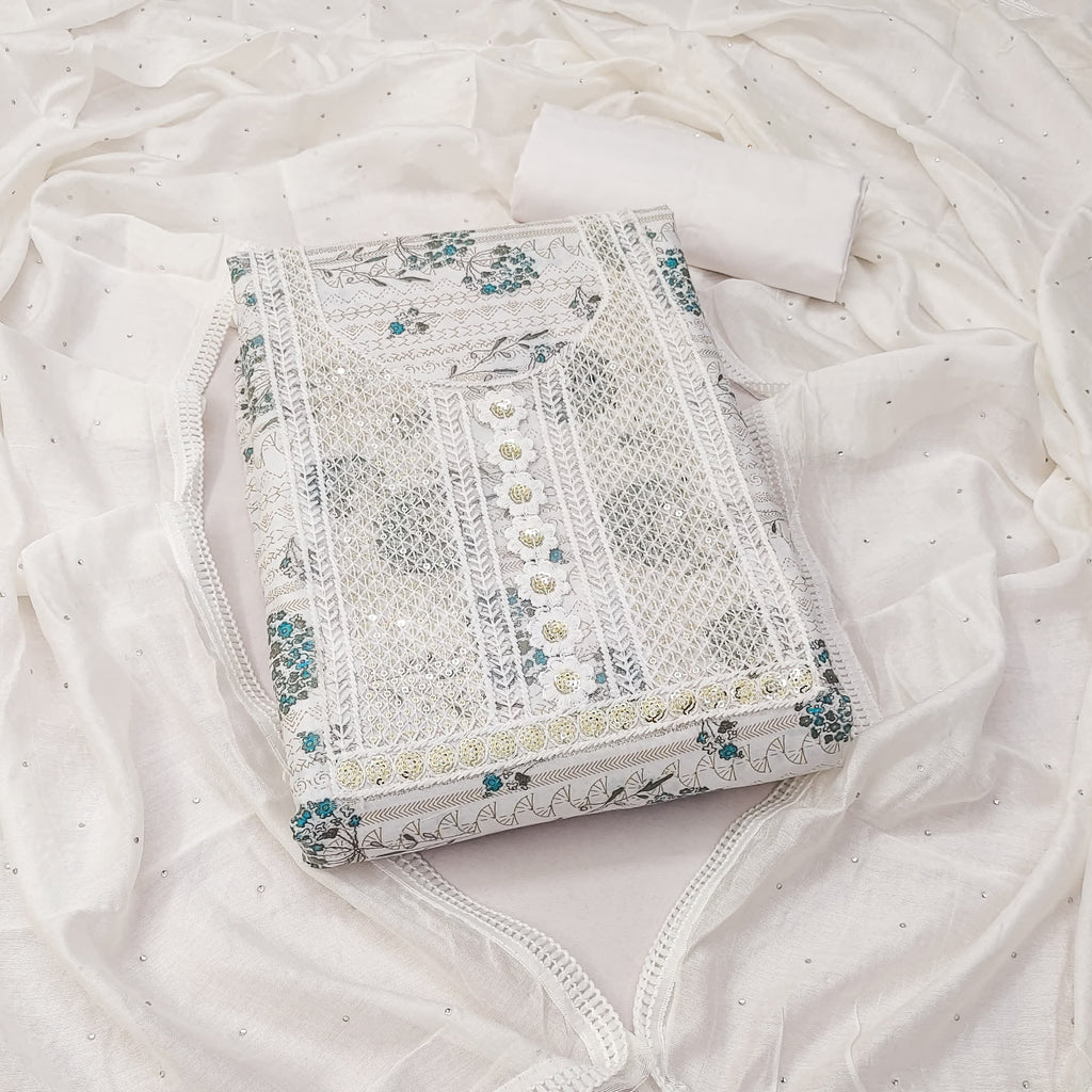 Teal Cotton Printed Dress Function And Wedding Wear  Printed Work Semi Stitched  Matrials For Women