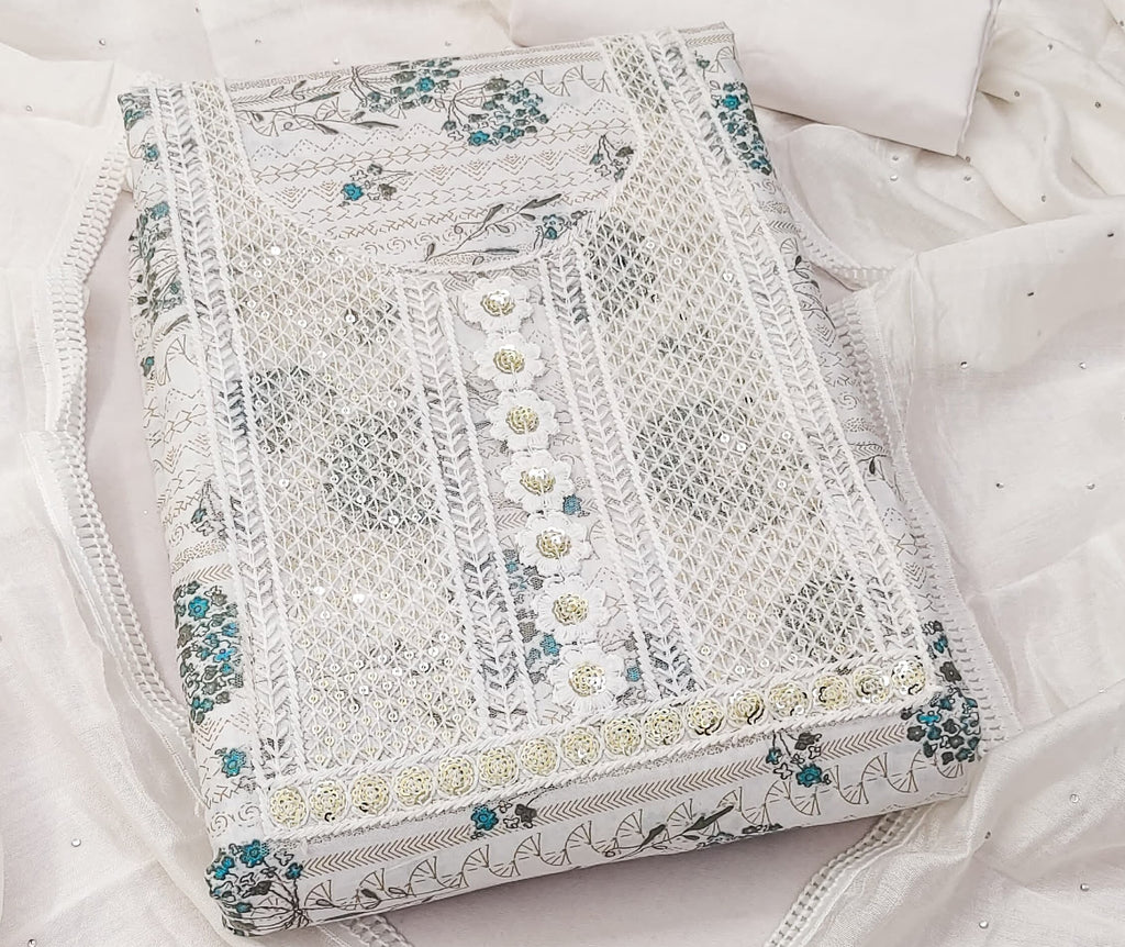 Teal Cotton Printed Dress Function And Wedding Wear  Printed Work Semi Stitched  Matrials For Women