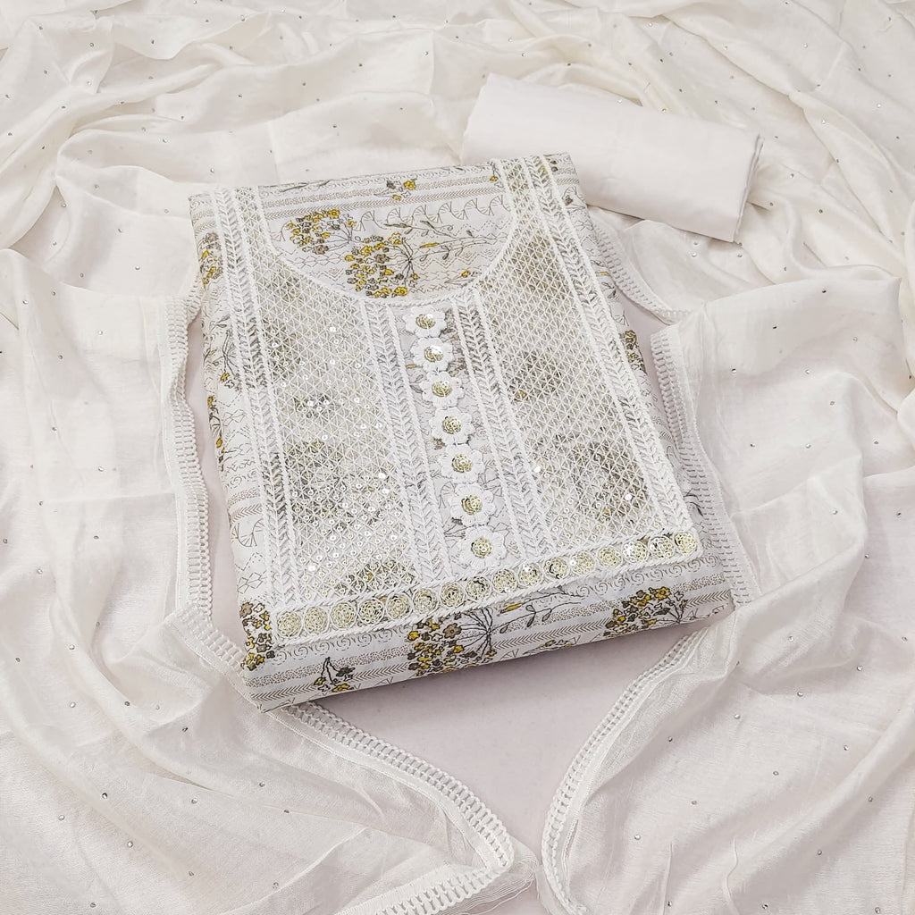 Yellow Cotton Printed Dress Function And Wedding Wear  Printed Work Semi Stitched  Matrials For Women