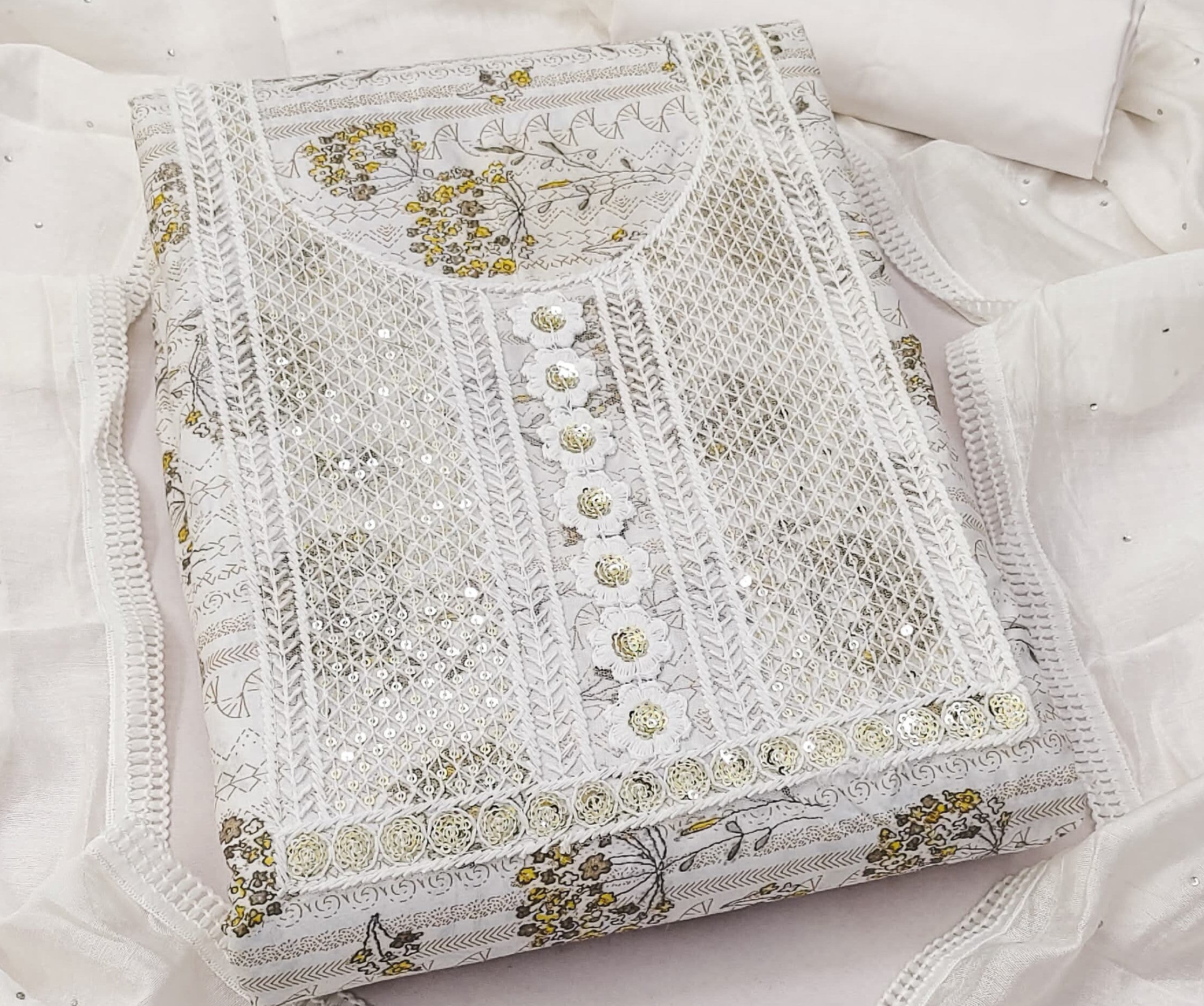 Yellow Cotton Printed Dress Function And Wedding Wear  Printed Work Semi Stitched  Matrials For Women