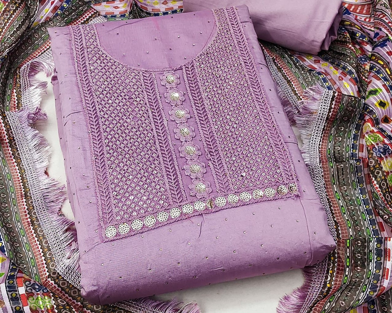 Purple Faux Georgette Dress  Wedding Wear  Diamond Work Semi Stitched  Matrials For Women