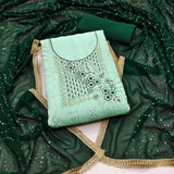 Sea Green Faux Georgette Dress Wedding Wear  Embrodary  Work Semi Stitched  Matrials For Women