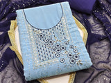 Sky Blue Faux Georgette Dress Wedding Wear  Embrodary  Work Semi Stitched  Matrials For Women