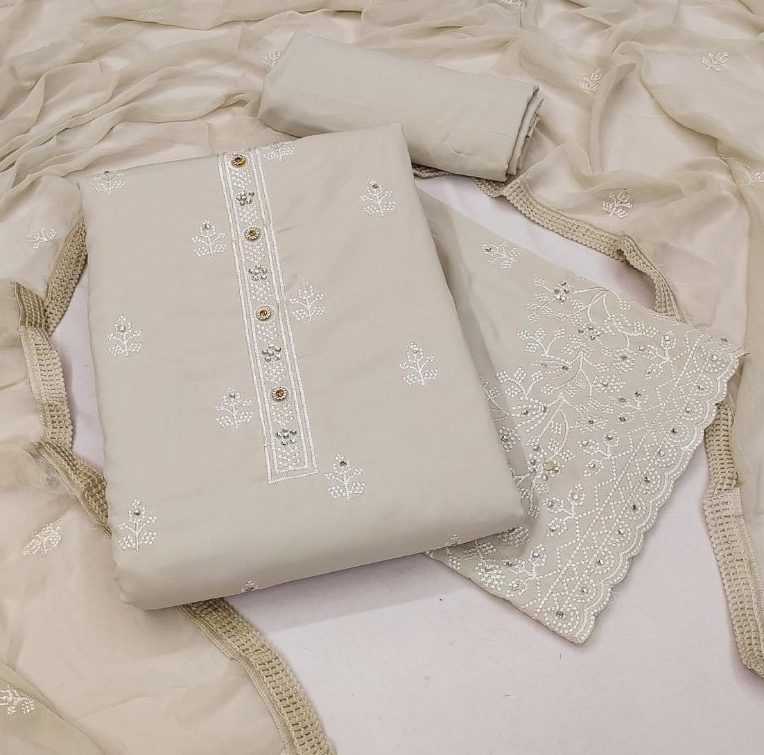 Grey Georgette Dress Function And Wedding Wear  Semi Stitched  Matrials For Women