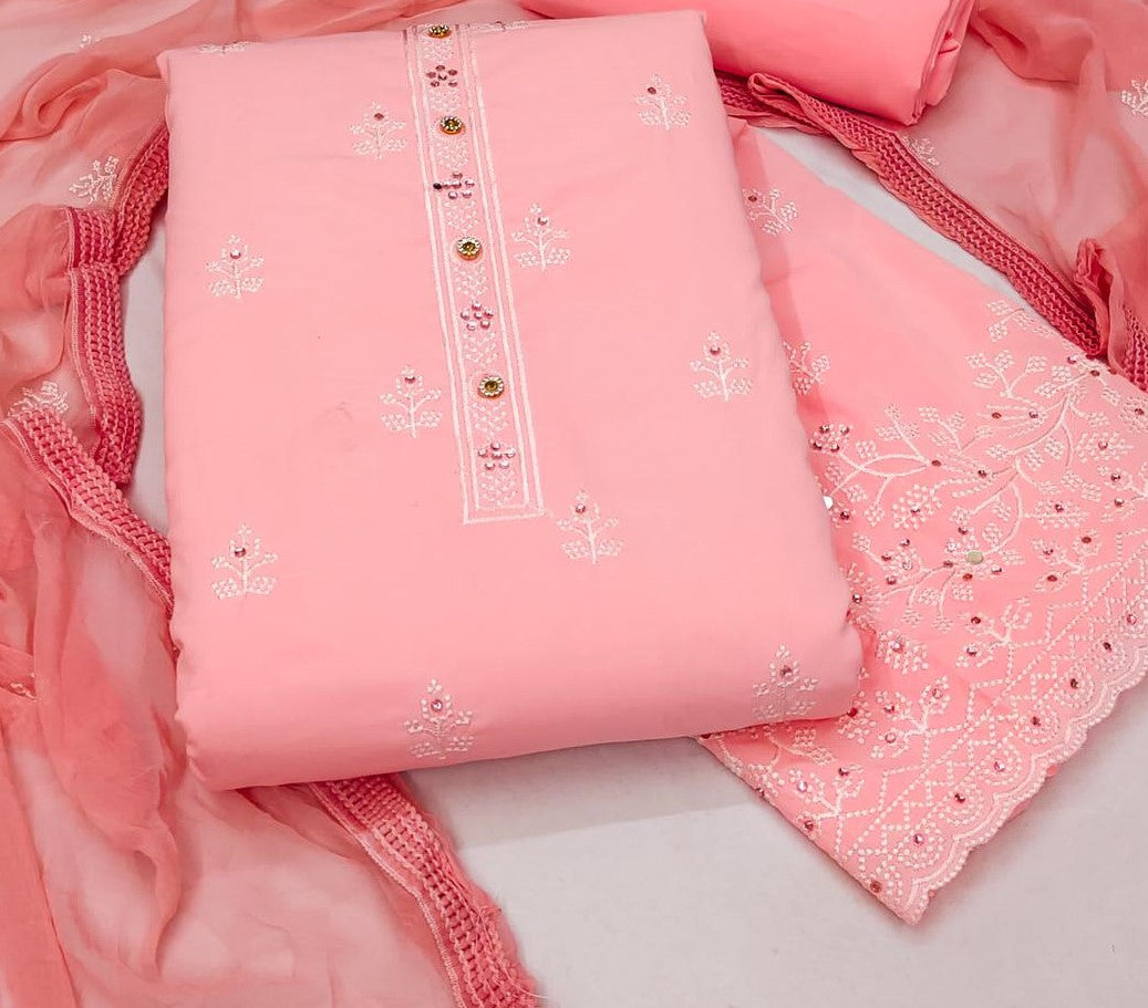 Peach Georgette Dress Function And Wedding Wear  Semi Stitched  Matrials For Women