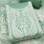 Zooara Green Color Cotton Silk Function And Wedding Dress Embrodary Work Matrials With Bottom And Dupatta