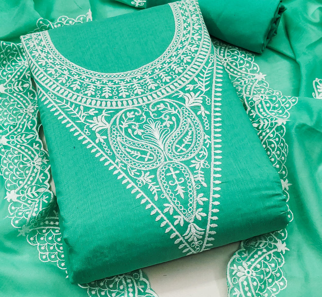 Zooara Green Color Chanderi Function And Wedding Dress Embrodary Work Matrials With Bottom And Dupatta