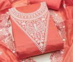 Zooara Orange Color Chanderi Function And Wedding Dress Embrodary Work Matrials With Bottom And Dupatta