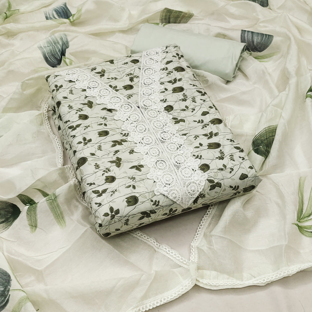 Zooara Light Green Color Heavy Cotton Function And Wedding Dress Matrials With Bottom And Dupatta