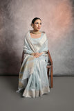 Vsaree Firosi Soft Mulberry Silk Saree With Silver And Gold Zari Weaving Linning With Pattern Weaved Border With Blouse