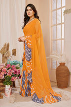 Vsaree Orange Ruffal Georgette Saree And Designer Border With Heavy Rich Pallu
