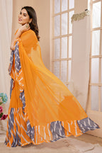 Vsaree Orange Ruffal Georgette Saree And Designer Border With Heavy Rich Pallu