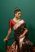 Vsaree Black Soft Paithani Silk Saree with Rich Pallu Contras Border And BLouse Piece For  Women