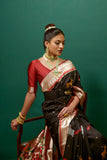 Vsaree Black Soft Paithani Silk Saree with Rich Pallu Contras Border And BLouse Piece For  Women