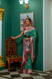 Vsaree Sea Green Soft Paithani Silk Saree with Rich Pallu Contras Border And BLouse Piece For  Women
