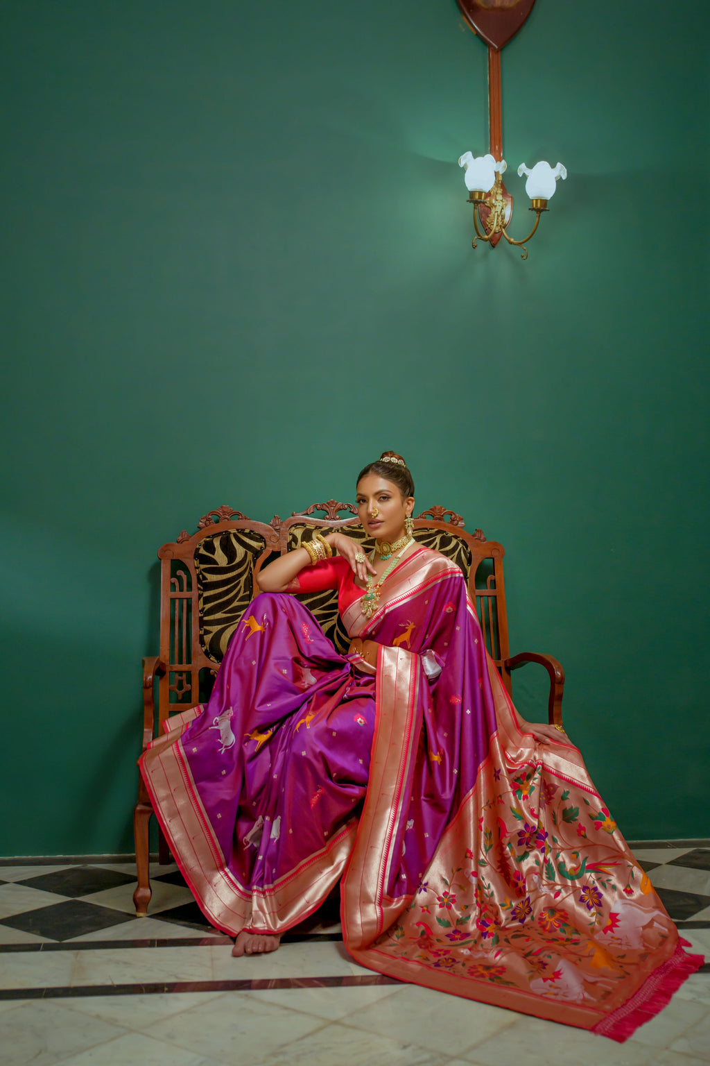 Vsaree Purple Soft Paithani Silk Saree with Rich Pallu Contras Border And Blouse Piece For  Women