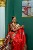 Vsaree Red Soft Paithani Silk Saree with Rich Pallu Contras Border And Blouse Piece For  Women