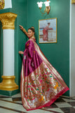 Vsaree Wine Soft Paithani Silk Saree with Rich Pallu Contras Border And Blouse Piece For  Women