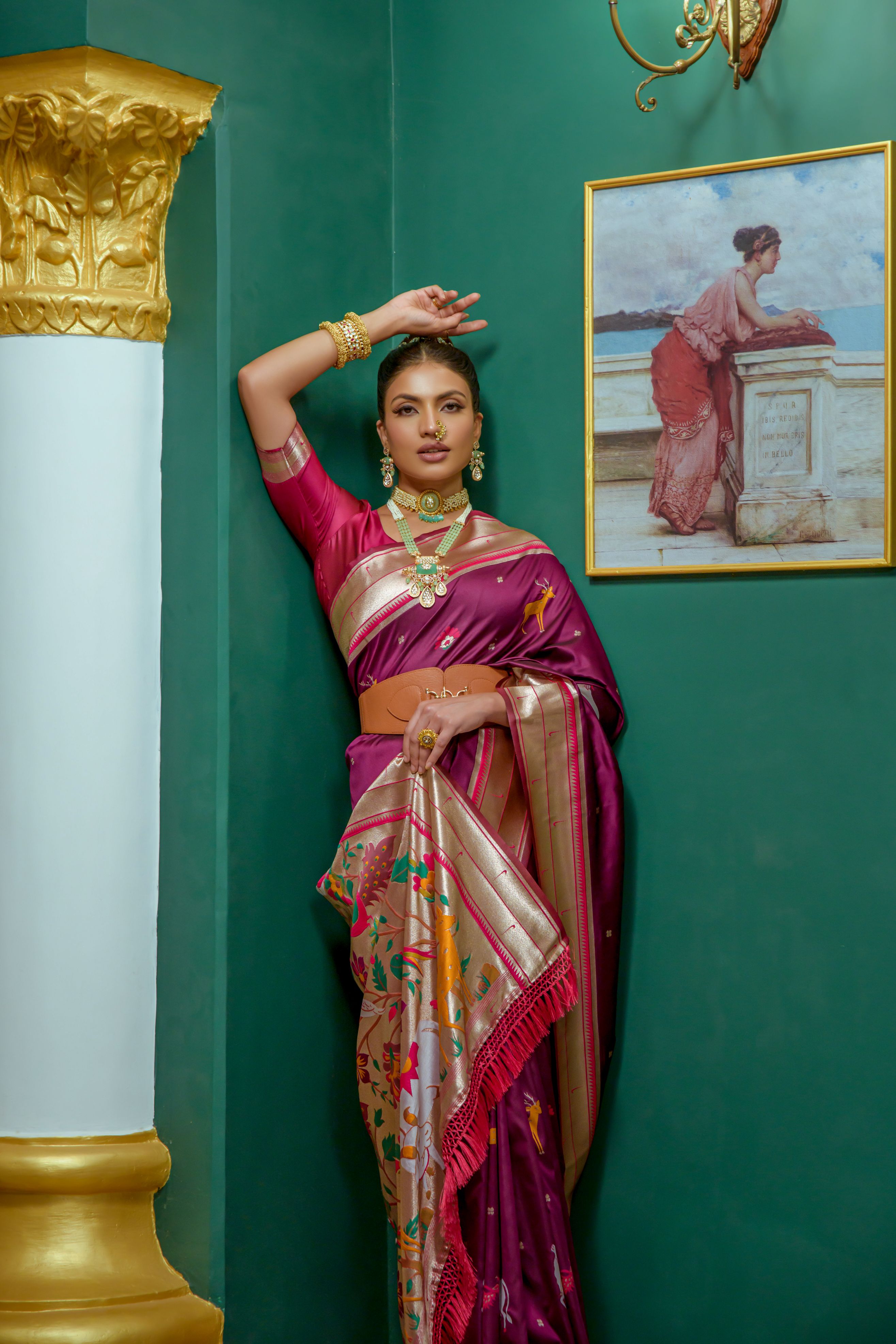 Vsaree Wine Soft Paithani Silk Saree with Rich Pallu Contras Border And Blouse Piece For  Women