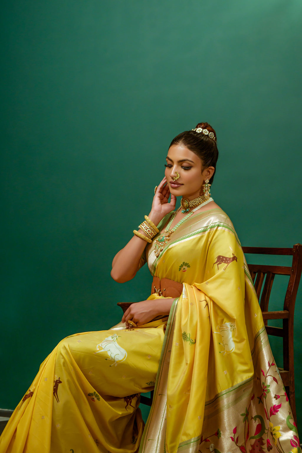 Vsaree Yellow Soft Paithani Silk Saree with Rich Pallu Contras Border And Blouse Piece For  Women