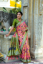 Vsaree Orange Soft Banarasi Silk Paithani Saree with Zari Weaving Pattern With Contrast Border And Rich Pallu With Contrast Blouse