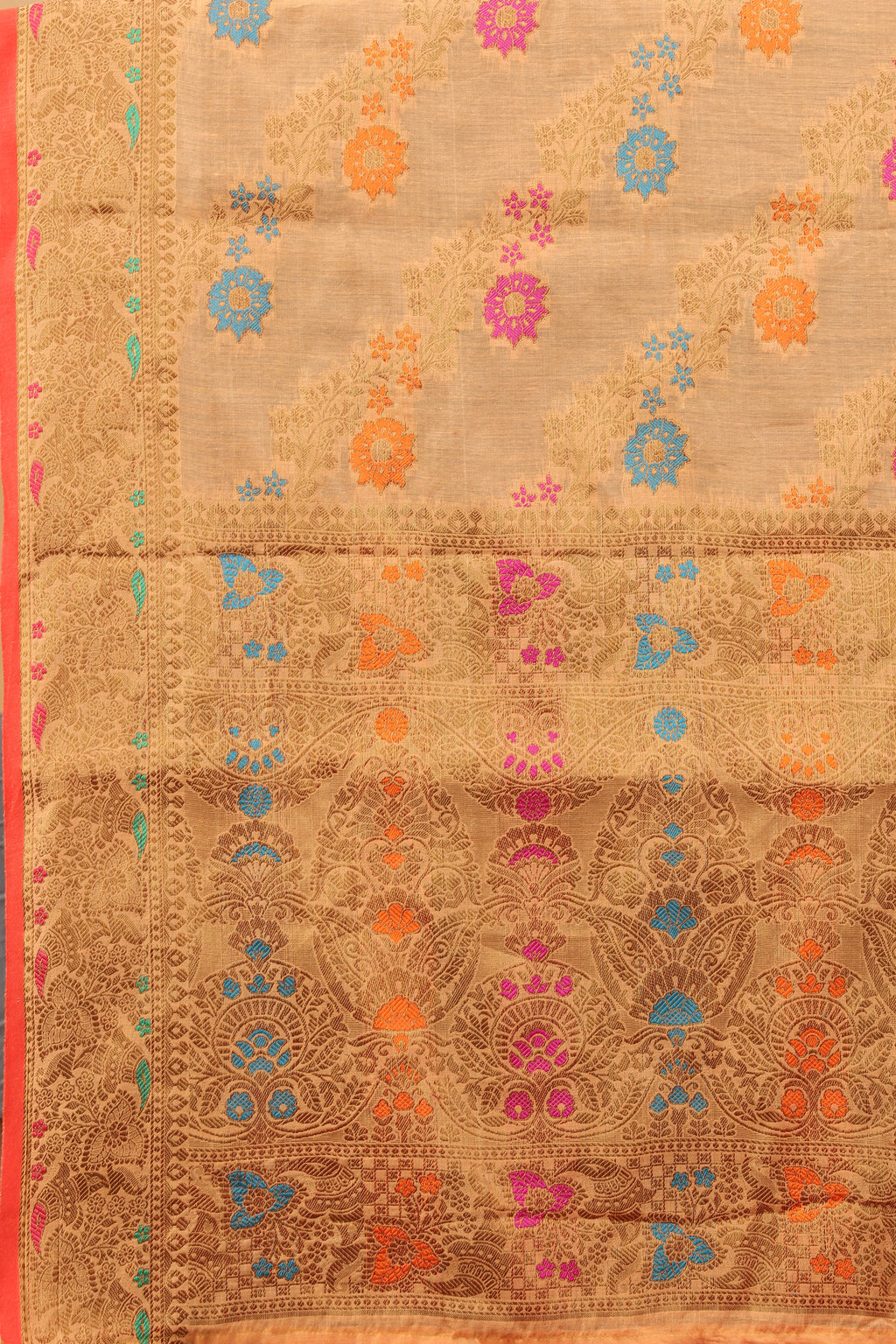Vsaree Peach Linen Cotton Saree Zari Weaving Border And Fancy Pallu With Blouse