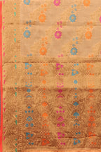 Vsaree Peach Linen Cotton Saree Zari Weaving Border And Fancy Pallu With Blouse