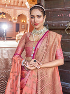 Vsaree Banarasi Cotton Blend Saree With Flower Design Border And Blouse